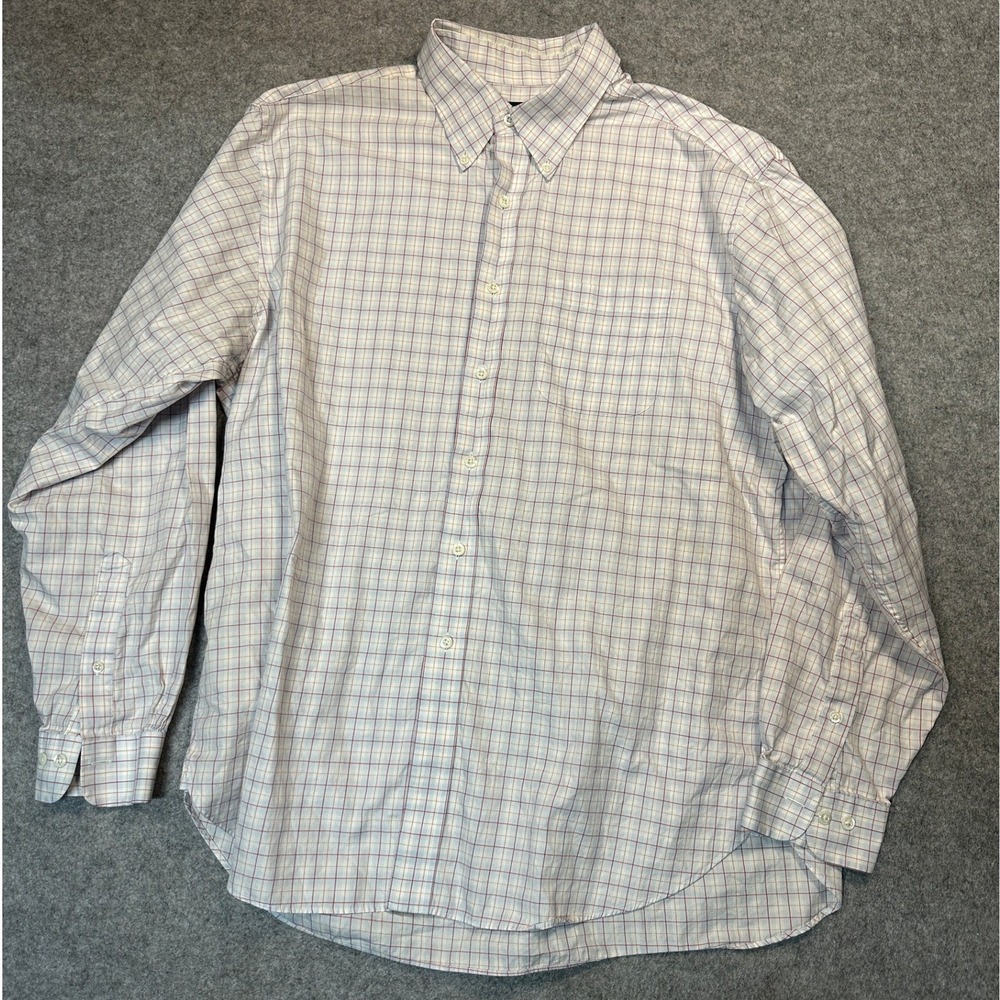 Brooks Brothers Country Club Button Down XL White Red Blue Plaid Egyptian Cotton